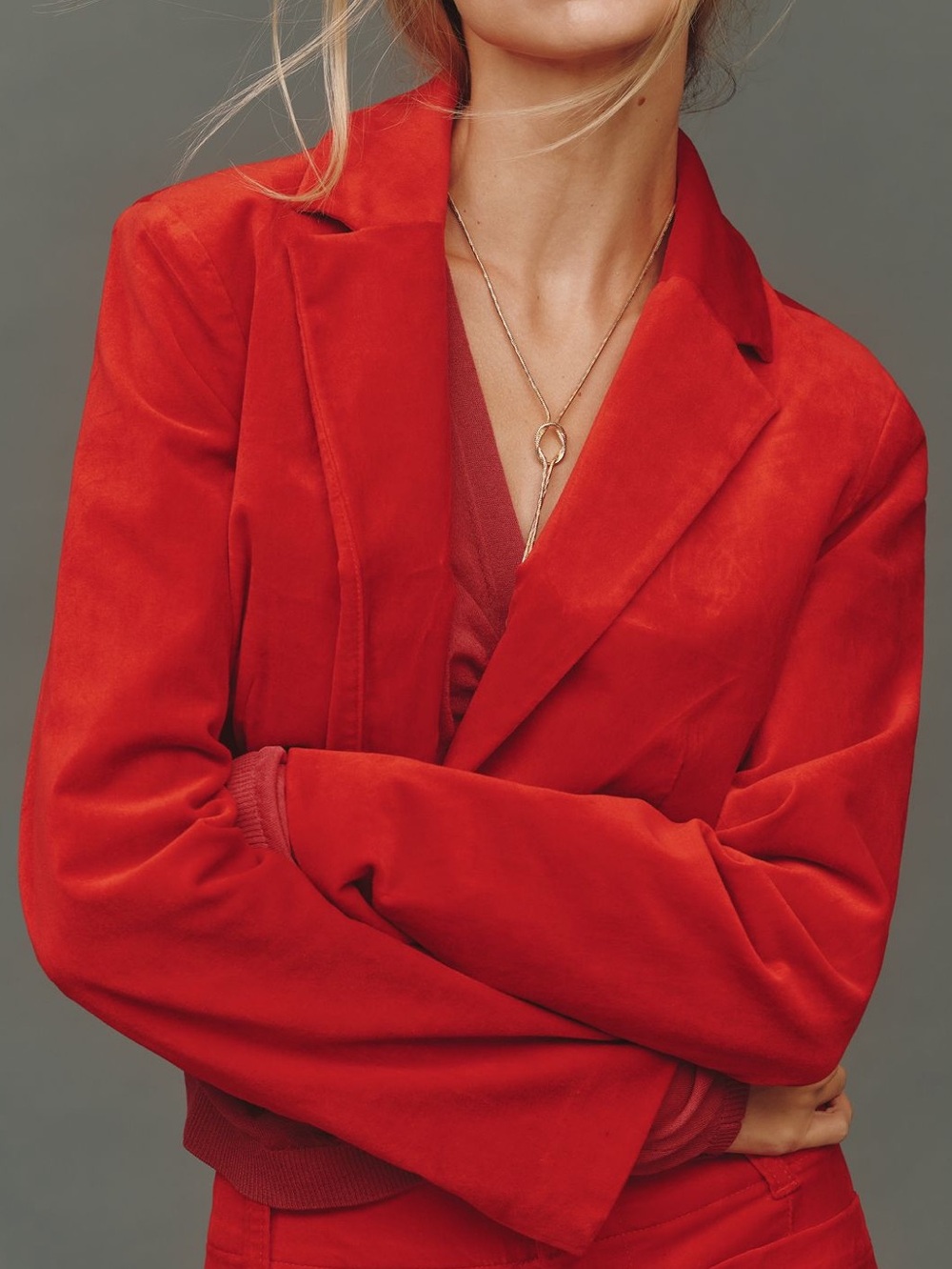 Anthropologie Cropped Velvet Tuxedo Blazer Maeve New Small Lipstick Red
